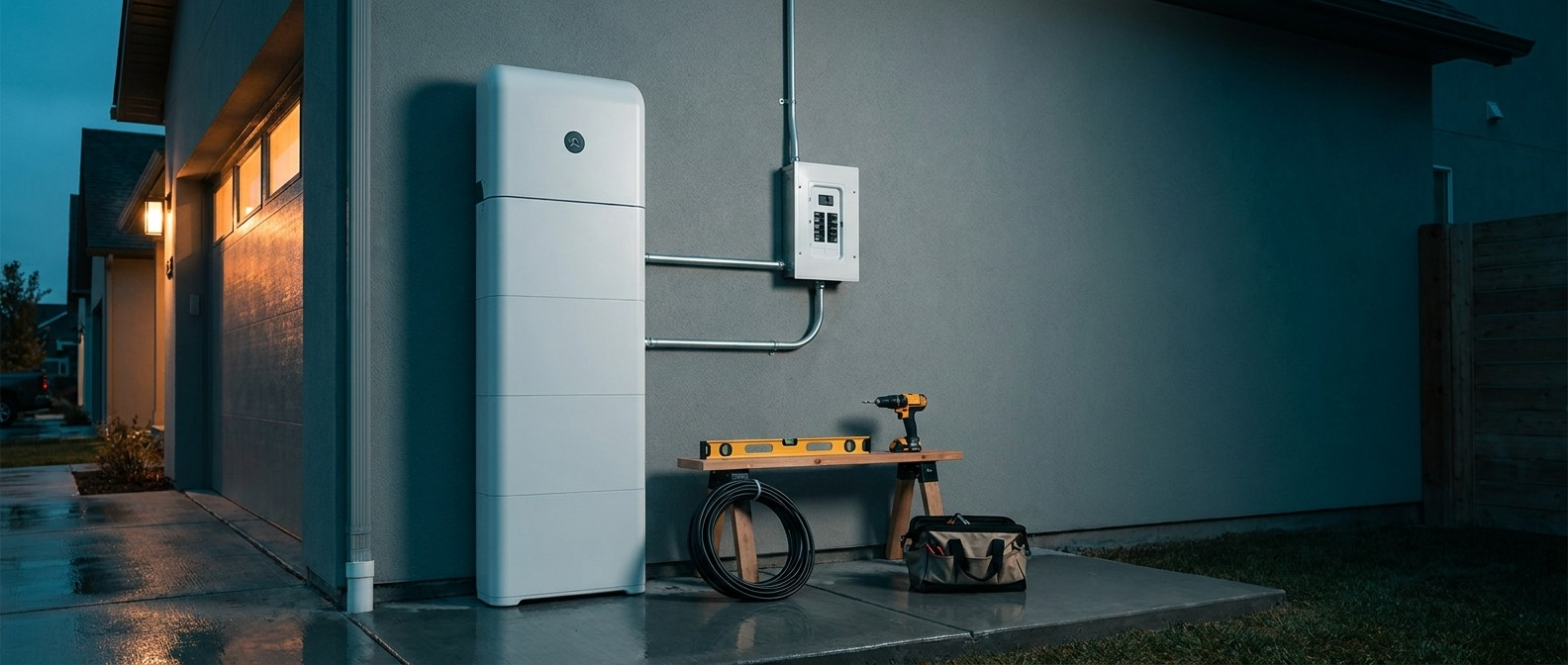 GridBuster residential unit mid-installation at a home