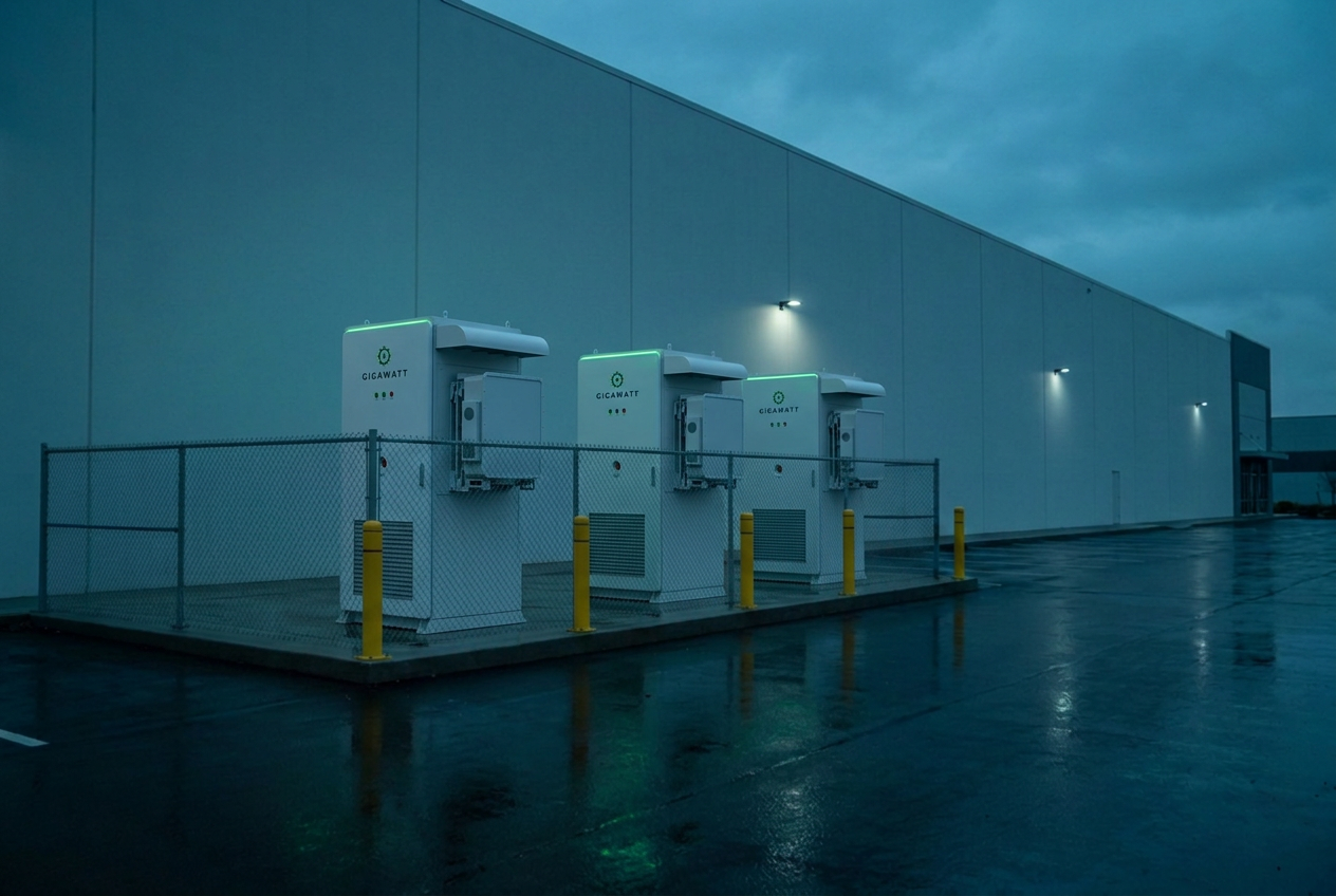 GridBuster C-Series commercial battery cabinets at a warehouse