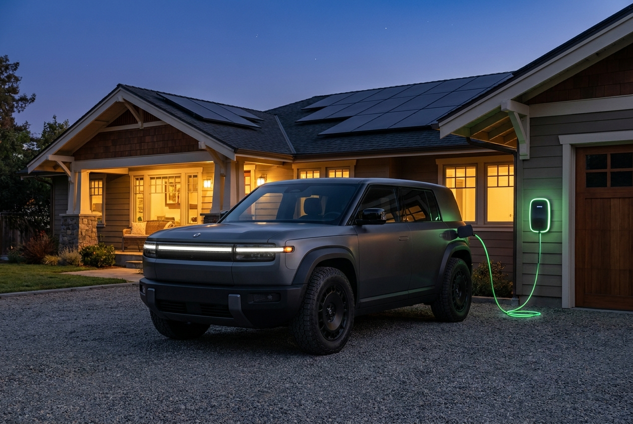 Electric vehicle charging from a bidirectional home charger at dusk